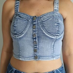 Forever 21 Acidwash Denim Crop top